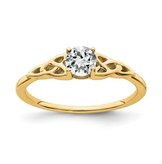 10K Yellow Gold White Topaz Celtic Knot Ring, Size 6