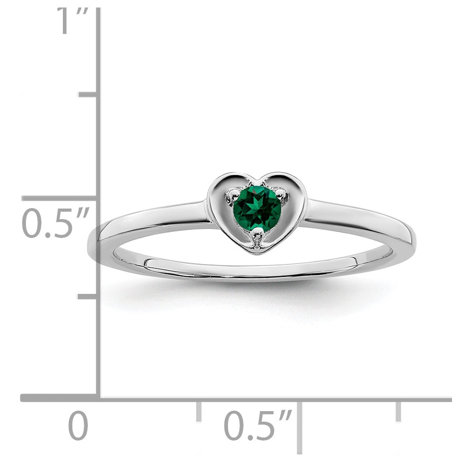 10K Yellow Gold White Gold Created Emerald Heart Ring, Size 7