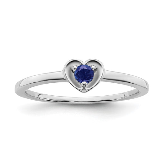 10K Yellow Gold White Gold Created Sapphire Heart Ring, Size 7