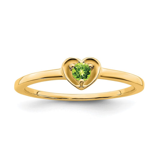 10k Yellow Gold Peridot Heart Ring, Size 7