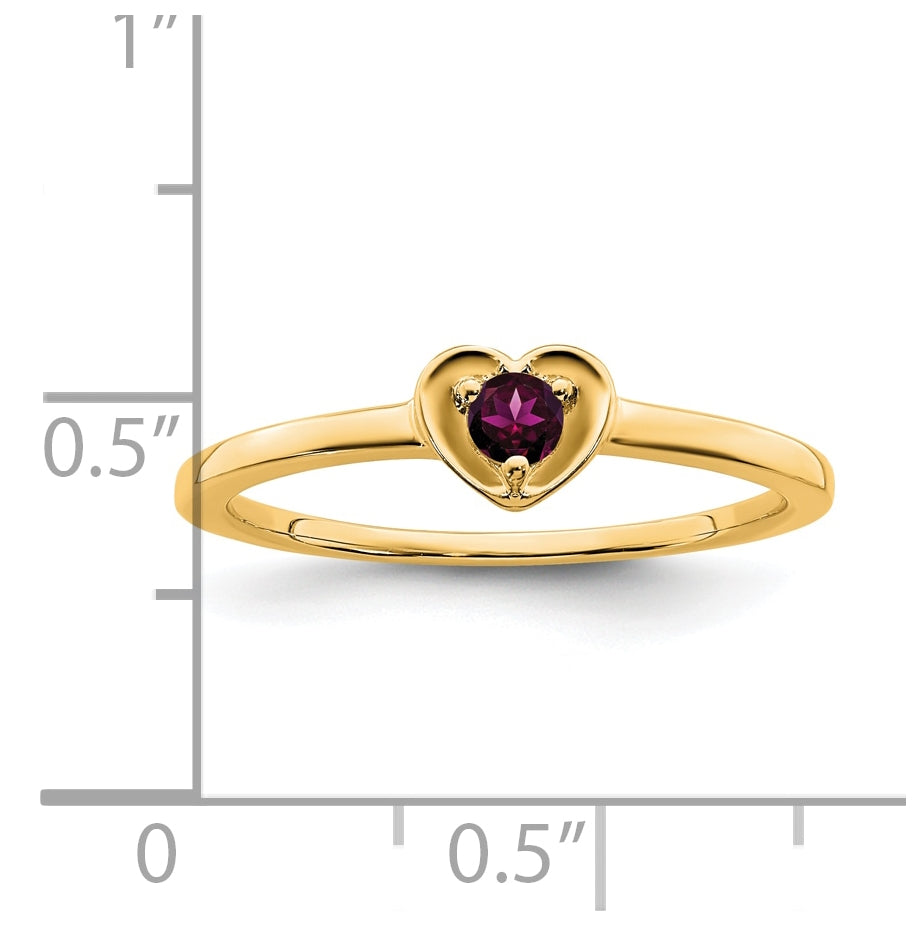 10k Yellow Gold Rhodolite Garnet Heart Ring, Size 6