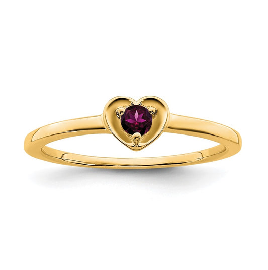 10k Yellow Gold Rhodolite Garnet Heart Ring, Size 6