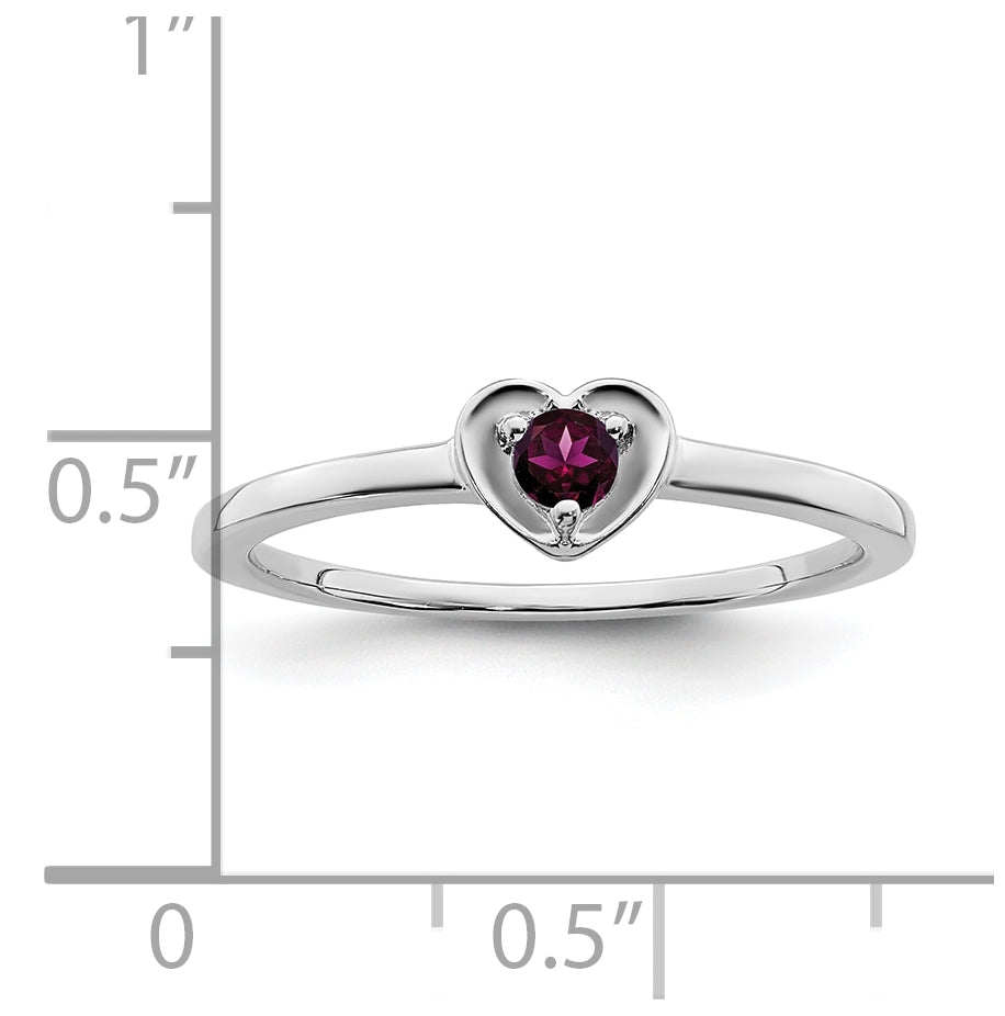 14K White Gold Rhodolite Garnet Heart Ring, Size 6