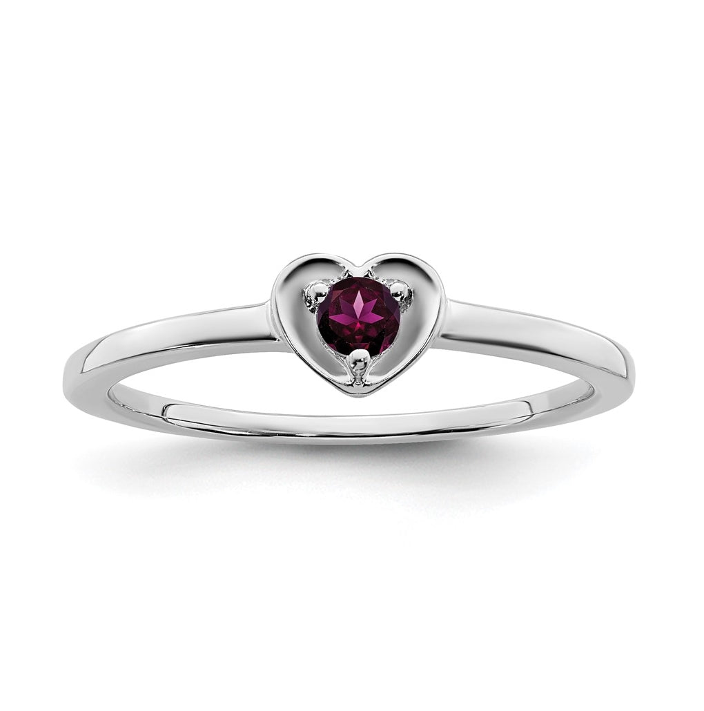 14K White Gold Rhodolite Garnet Heart Ring, Size 6