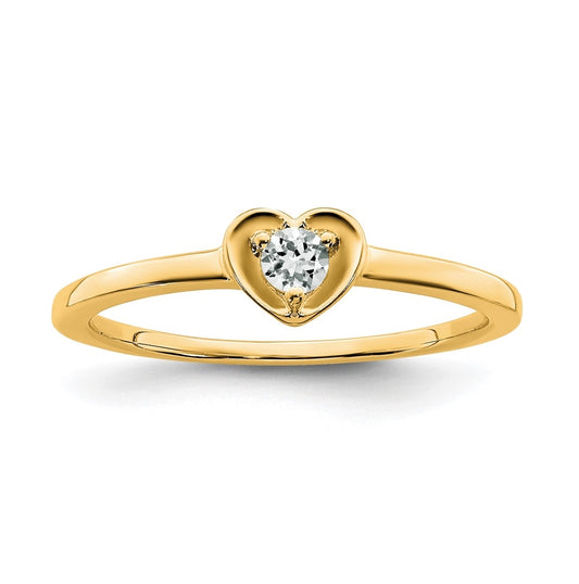 14K Yellow Gold White Topaz Heart Ring, Size 6