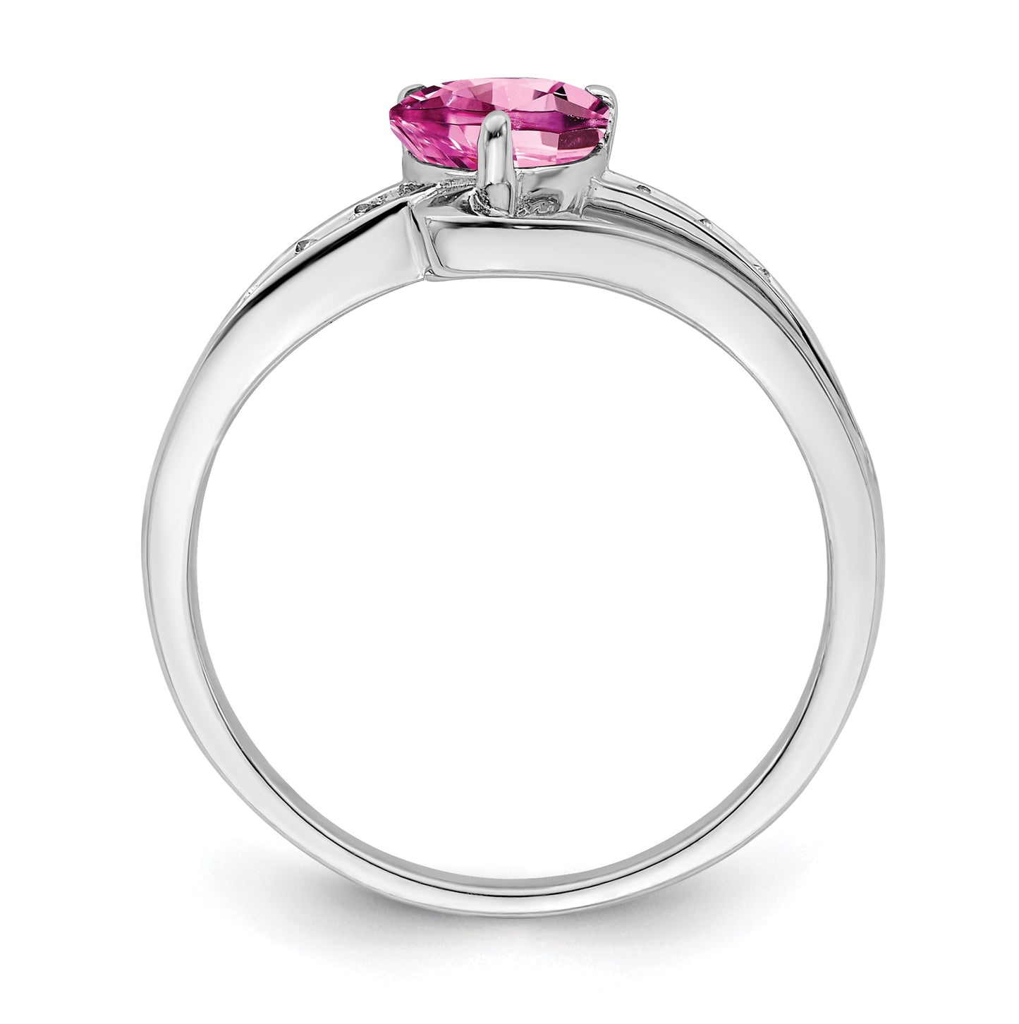 Sterling Silver Rhodium plated Cr Pink Sapphire and Diamond Ring, Size 7