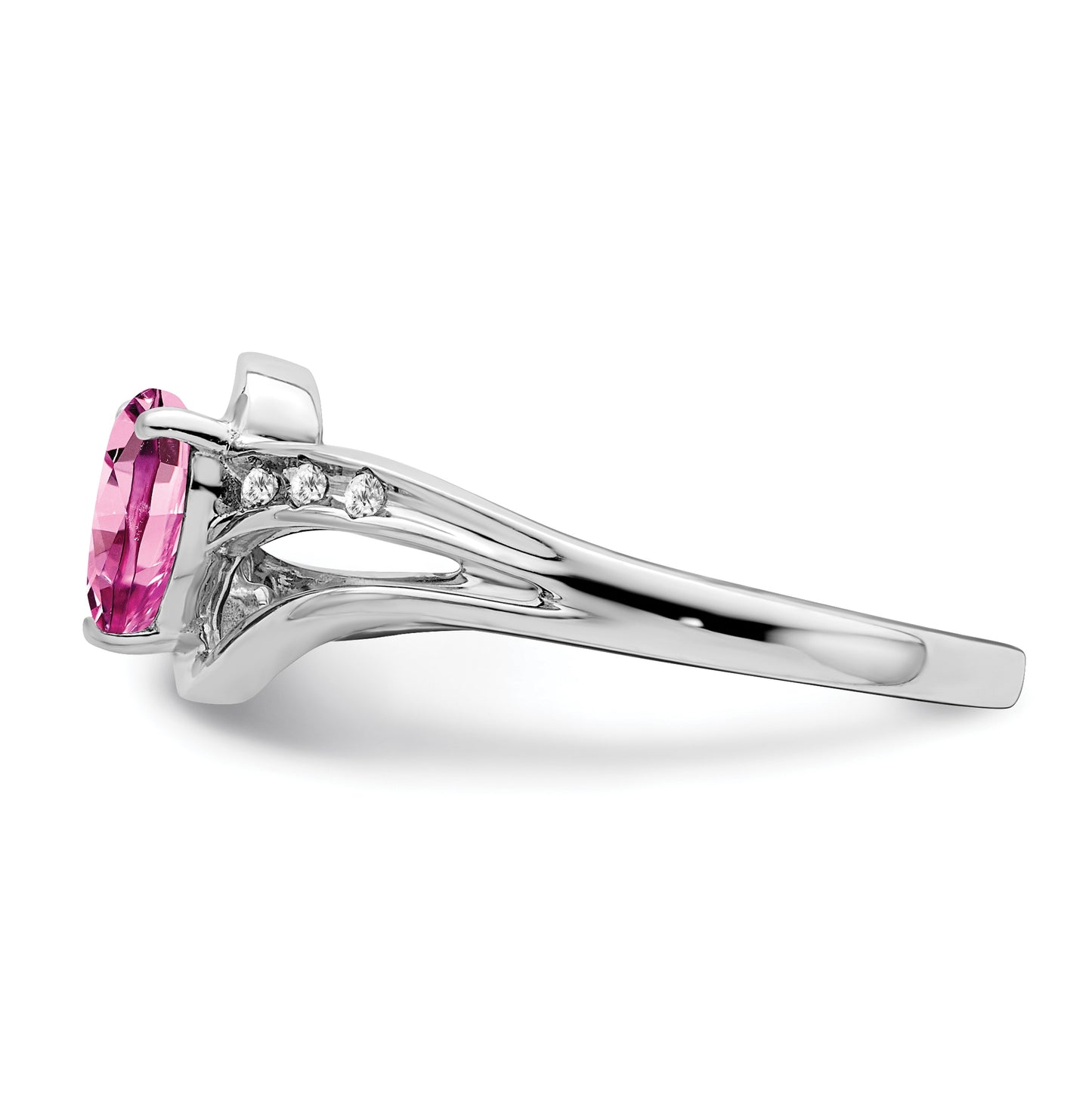 Sterling Silver Rhodium plated Cr Pink Sapphire and Diamond Ring, Size 7