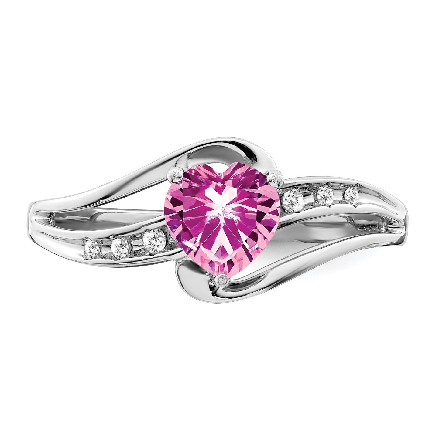 Sterling Silver Rhodium plated Cr Pink Sapphire and Diamond Ring, Size 7