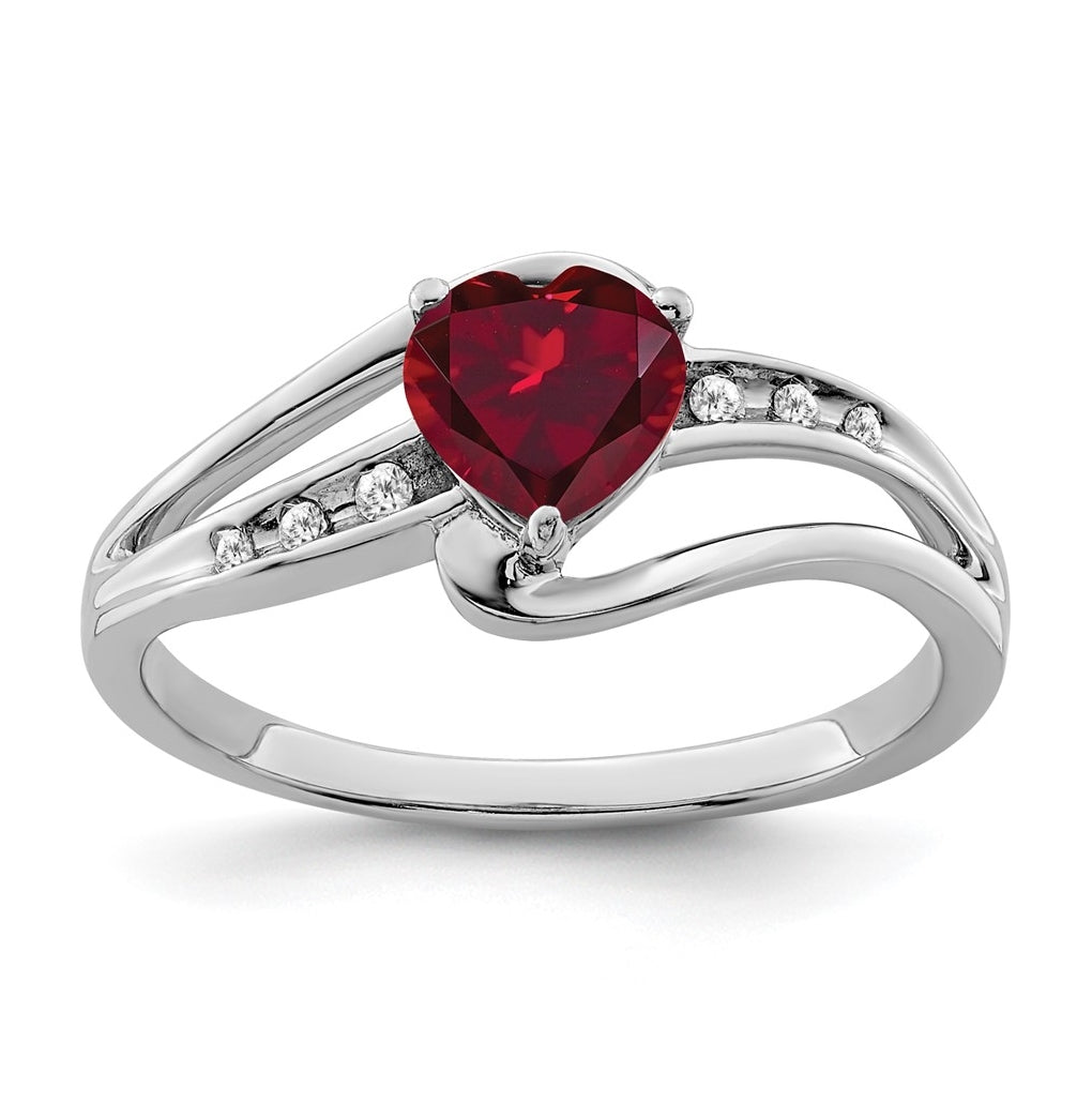 Sterling Silver Rhodium plated Cr Ruby & Diamond Ring, Size 8
