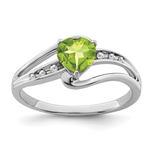 Sterling Silver Rhodium plated Peridot and Diamond Ring, Sz 7