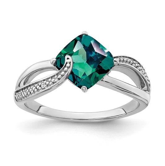 Sterling Silver Rhodium-Plated Created Alexandrite and Diamond Ring, Sz 8