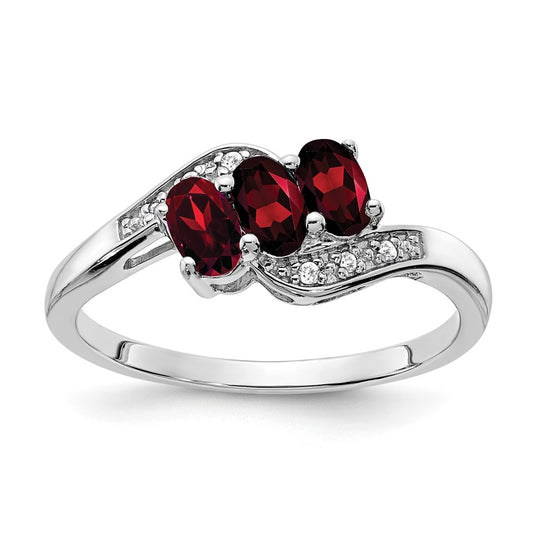 Sterling Silver Rhodium plated Garnet/Diamond Ring, Size 7