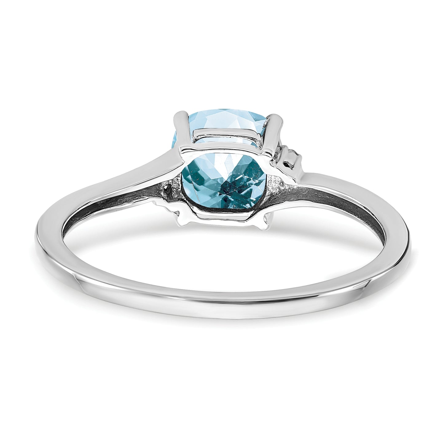 Sterling Silver Rhodium plated Aquamarine and Dia Ring, Size 7