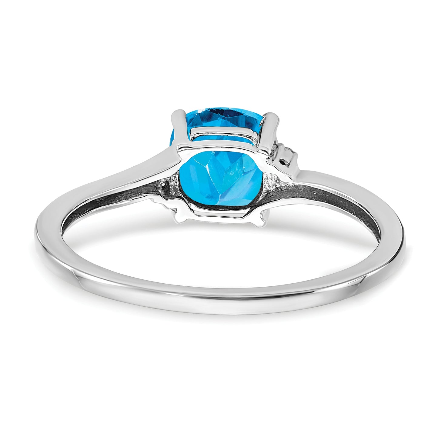 Sterling Silver Rhodium plated Blue Topaz and Dia Ring, Size 8