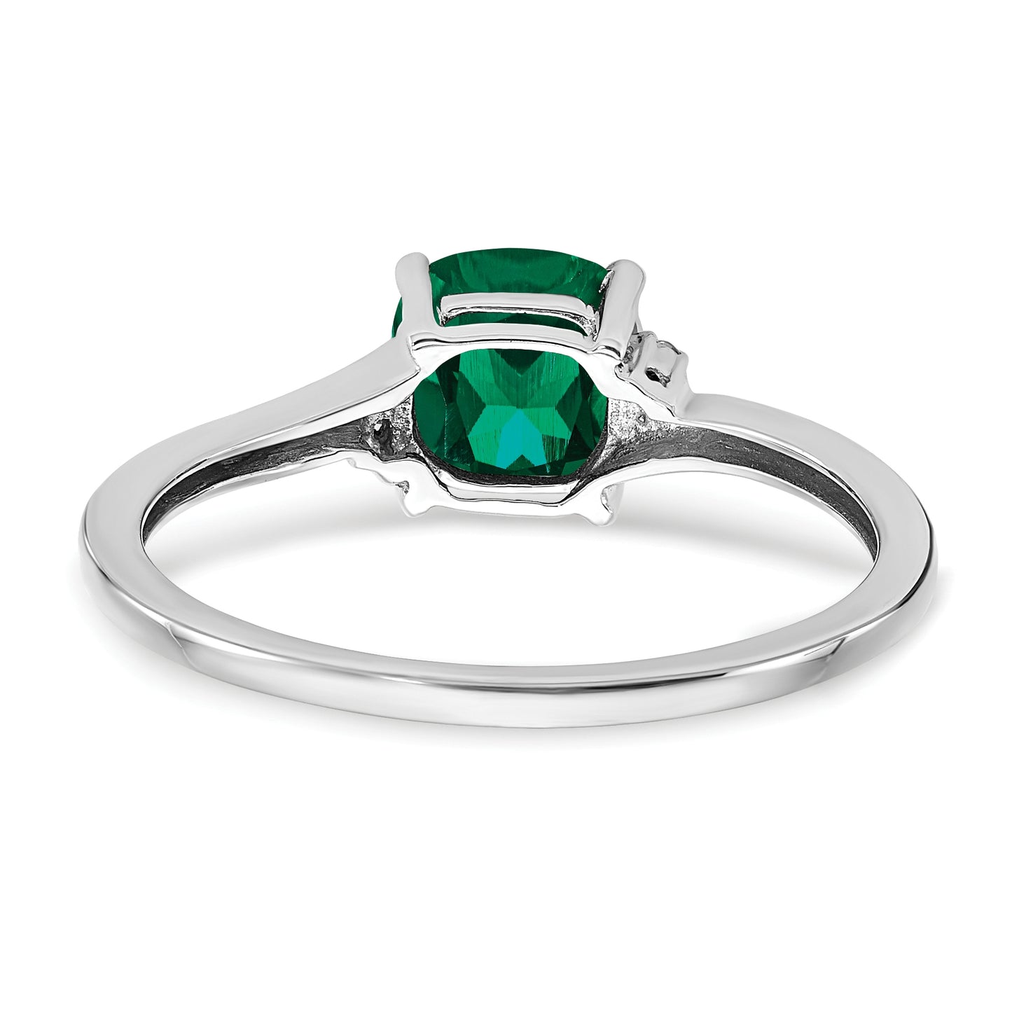 Sterling Silver Rhodium-PlatedCreated Emerald & Diamond Ring, Size 8
