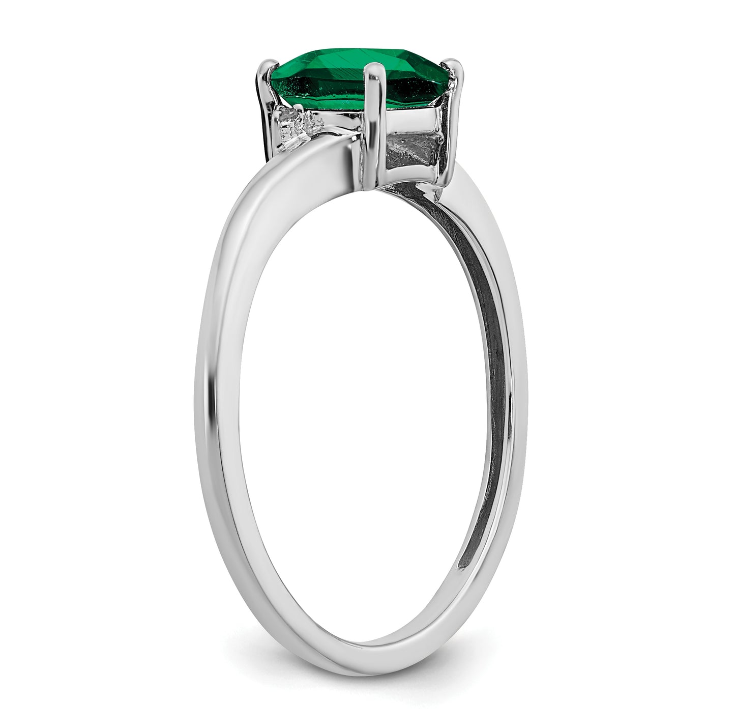 Sterling Silver Rhodium-PlatedCreated Emerald & Diamond Ring, Size 8