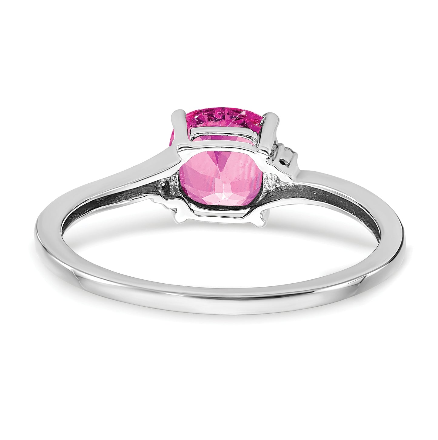 Sterling Silver Rhodium plated Created Pink Sapphire and Diamond Ring, Size 7