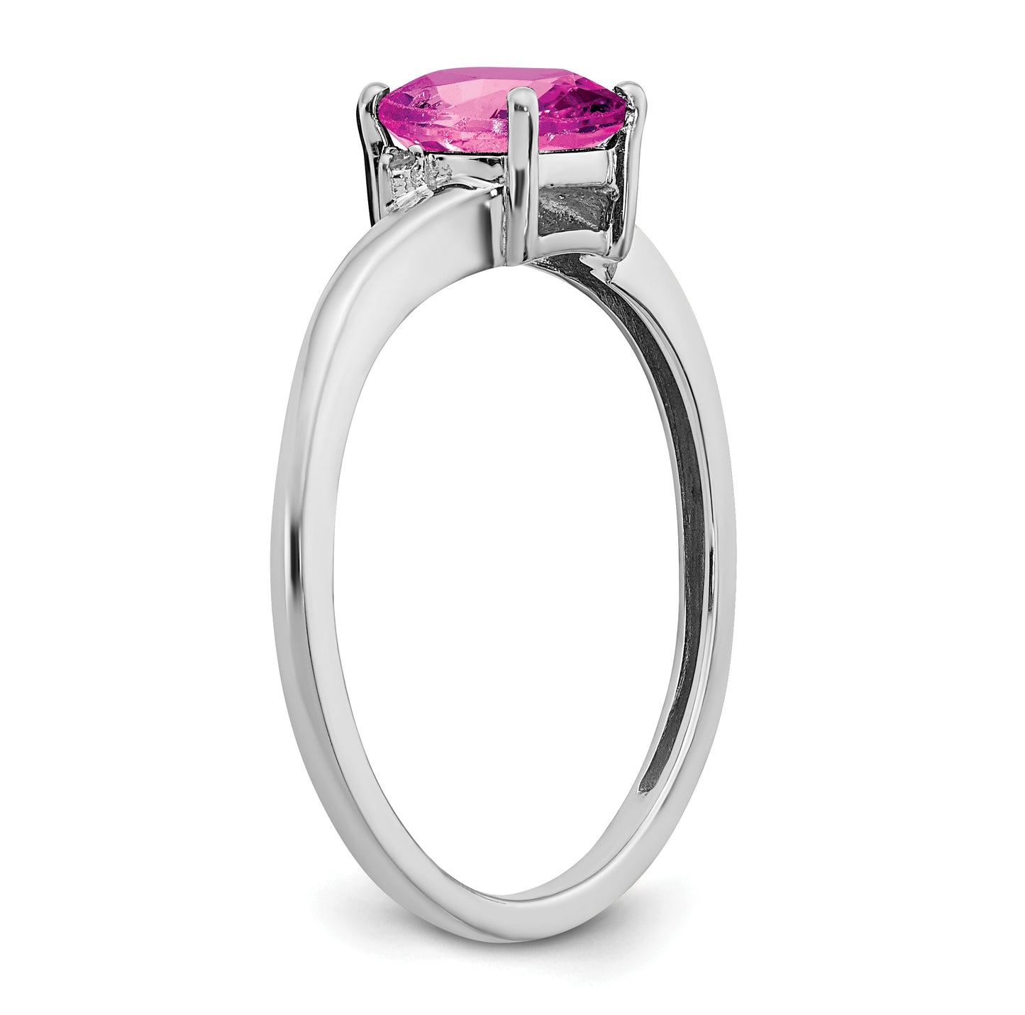 Sterling Silver Rhodium plated Created Pink Sapphire and Diamond Ring, Size 7