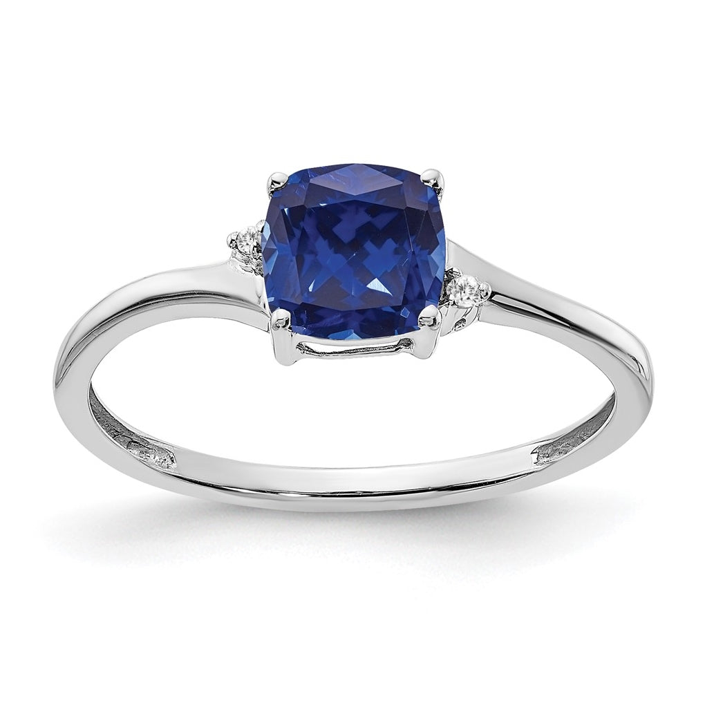 Sterling Silver Rhodium-PlatedCreated Sapphire & Diamond Ring, Size 7