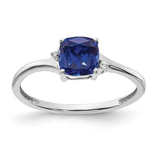 Sterling Silver Rhodium-PlatedCreated Sapphire & Diamond Ring, Size 7