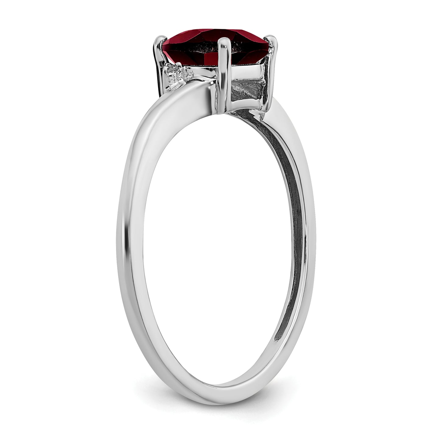 Sterling Silver Rhodium plated Garnet and Dia Ring, Size 7