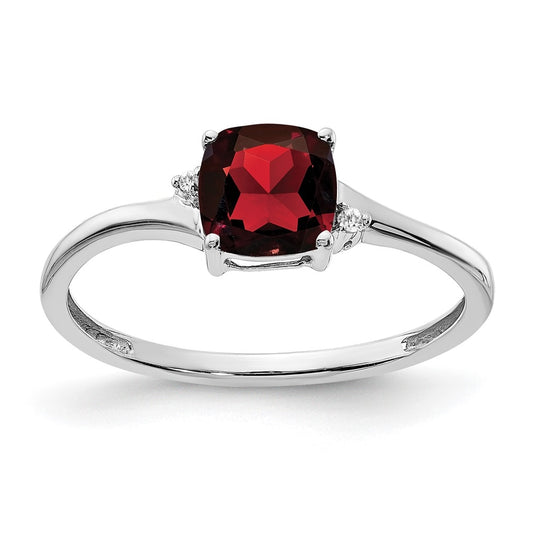 Sterling Silver Rhodium plated Garnet and Dia Ring, Size 7