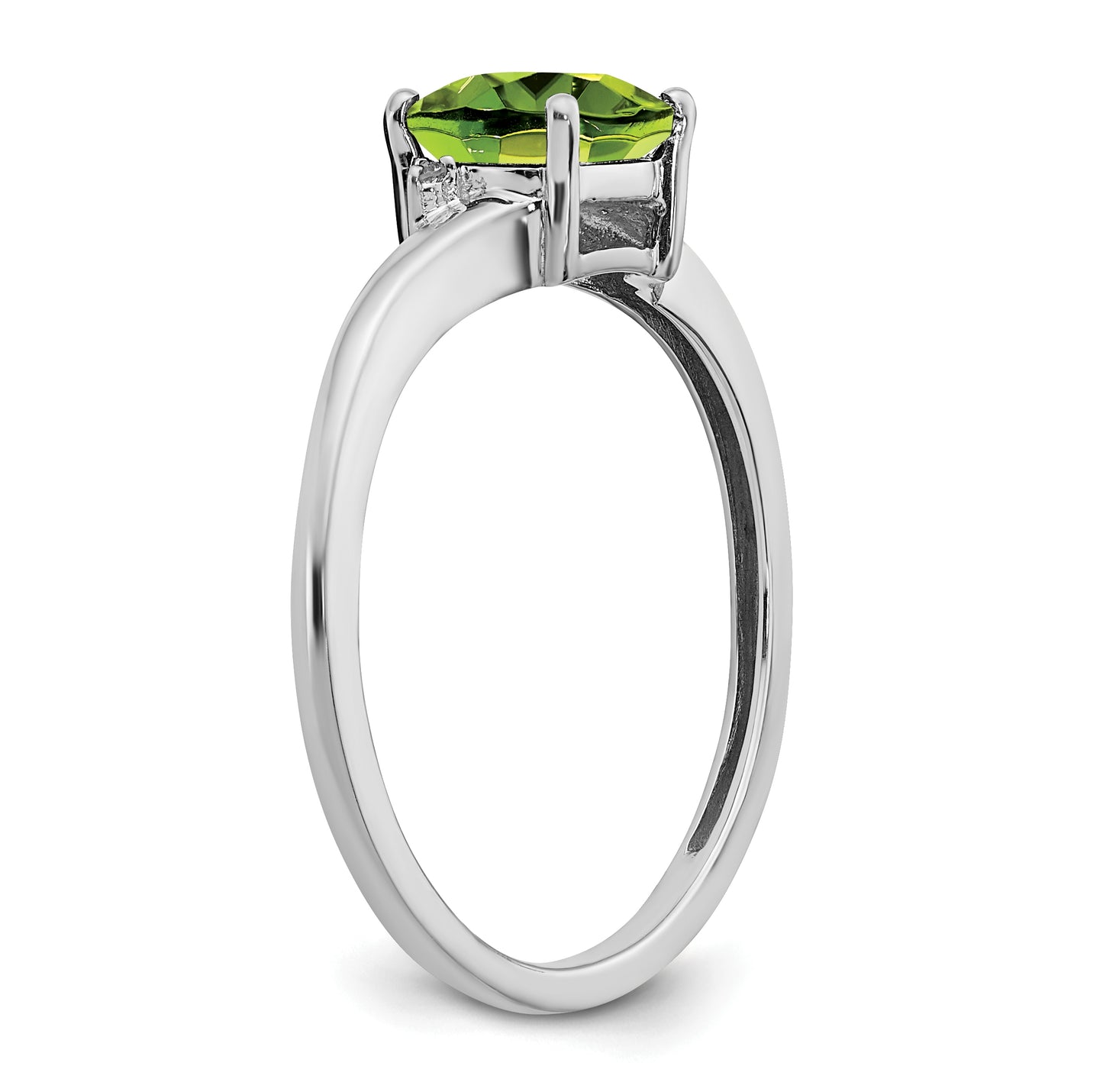 Sterling Silver Rhodium plated Peridot and Dia Ring, Size 8