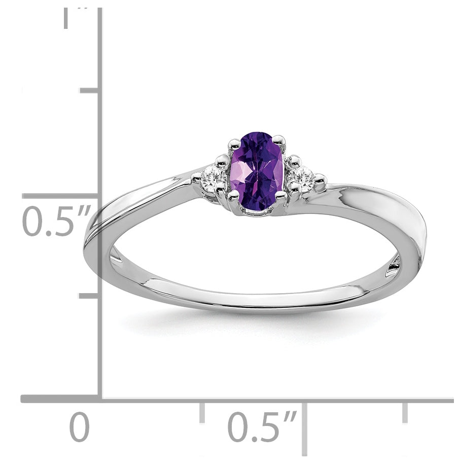 14k White Gold Amethyst and Diamond Ring, Size 6