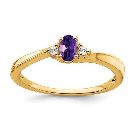 14K Yellow Gold Amethyst and Diamond Ring, Size 6