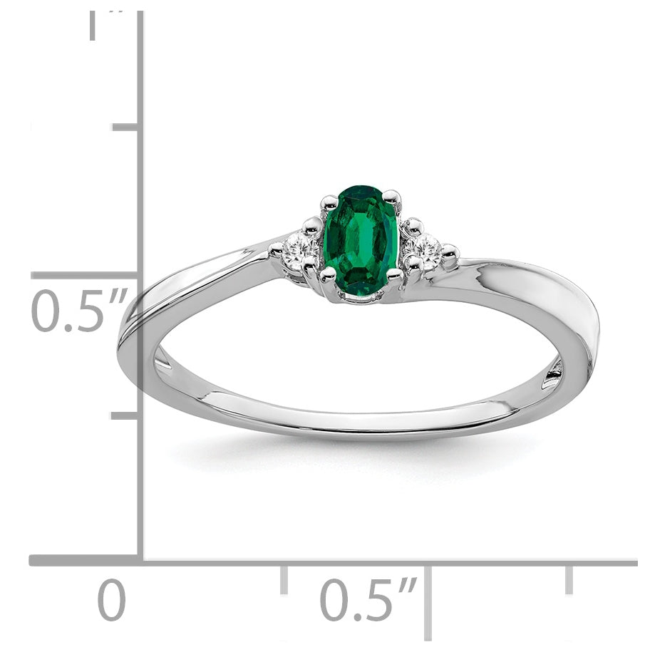 14k White Gold Created Emerald and Diamond Ring, Size 7