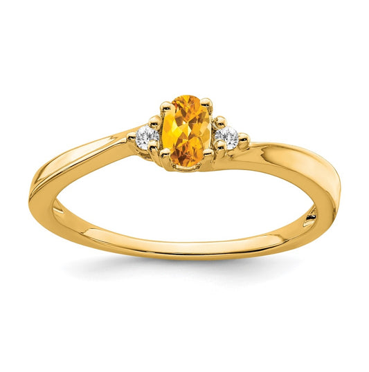14K Yellow Gold Citrine and Diamond Ring, Size 7