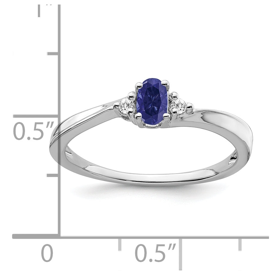 14k White Gold Created Sapphire and Diamond Ring, Size 7