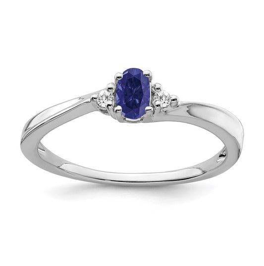 14k White Gold Created Sapphire and Diamond Ring, Size 7