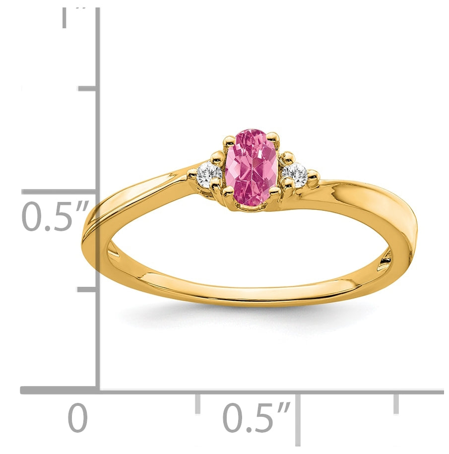 14K Yellow Gold Pink Tourmaline and Diamond Ring, Size 6