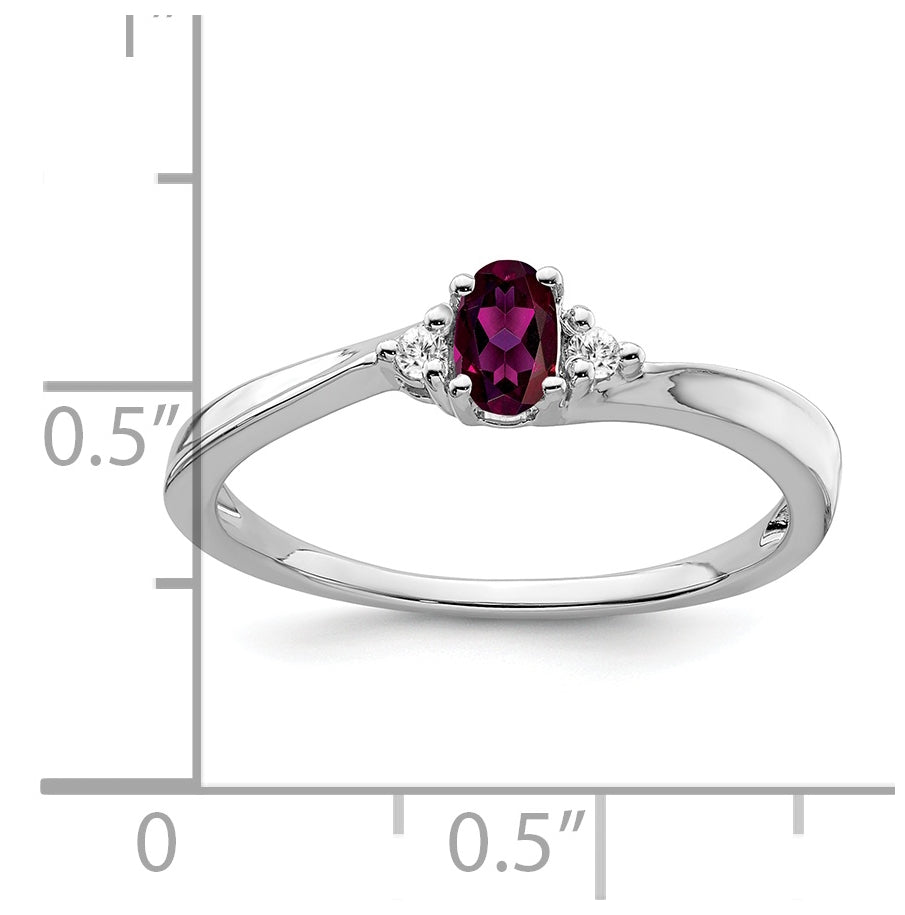14k White Gold Rhodolite Garnet and Diamond Ring, Size 6