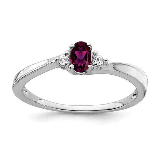 14k White Gold Rhodolite Garnet and Diamond Ring, Size 6