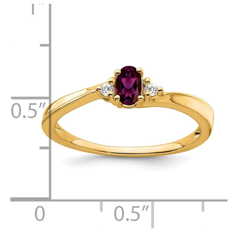 14K Yellow Gold Rhodolite Garnet and Diamond Ring, Size 6