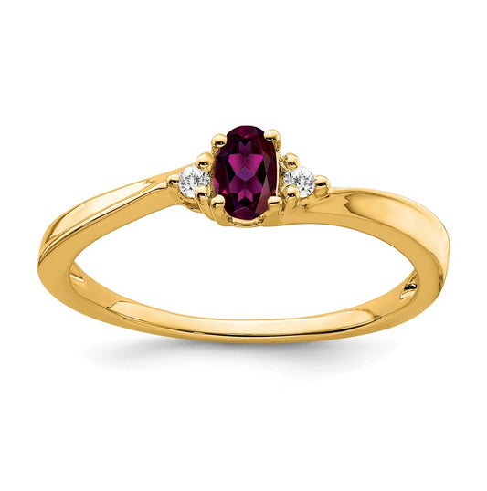 14K Yellow Gold Rhodolite Garnet and Diamond Ring, Size 6