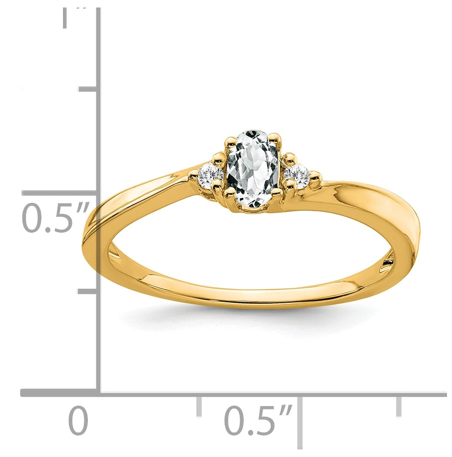 14K Yellow Gold White Topaz and Diamond Ring, Size 6