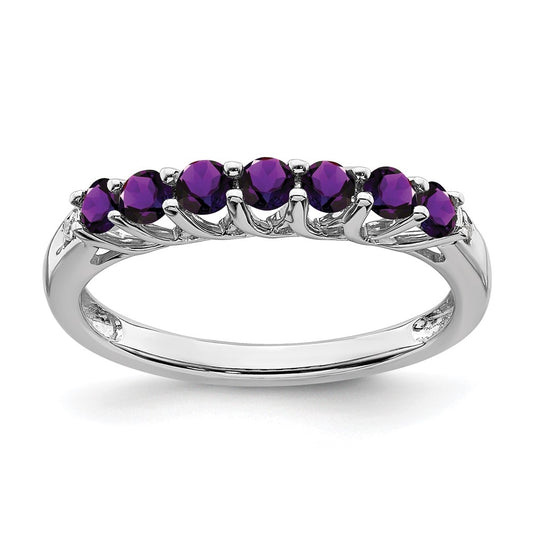 10K Yellow Gold White Gold Amethyst and Diamond 7-stone Ring, Size 6