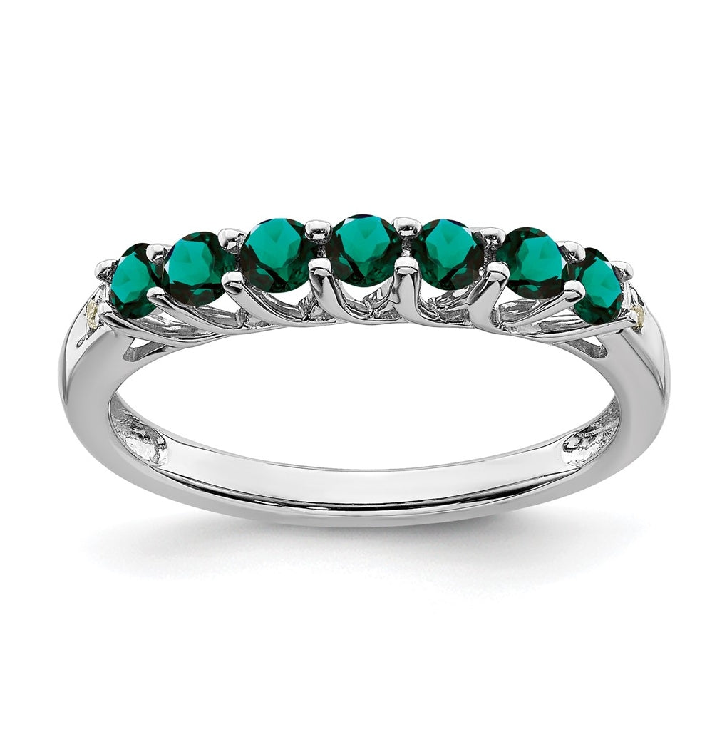 14k Yellow Or White Gold Or Sterling Silver Rhodium Plated Created Alexandrite and Diamond 7-stone Ring – Elegant Jewelry Gift for Birthday, Anniversary, Engagement, Wedding