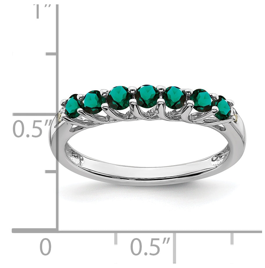14k White Gold Created Alexandrite and Diamond 7-stone Ring, Size 7