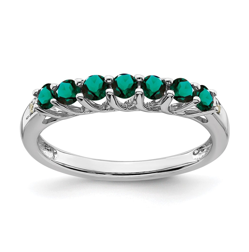 14k White Gold Created Alexandrite and Diamond 7-stone Ring, Size 7