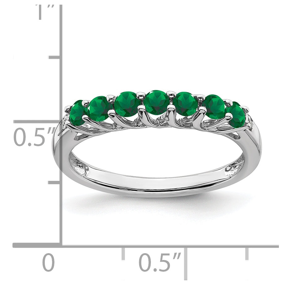 14k White Gold Created Emerald and Diamond 7-stone Ring, Size 7