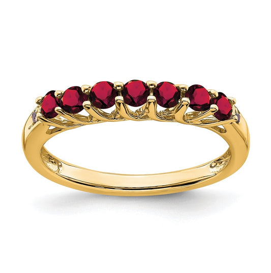 10K Yellow Gold Created Ruby and Diamond 7-stone Ring, Size 7