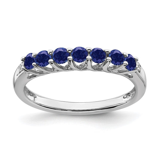 Sterling Silver Rhodium-plated Created-Sapphire and Diamond Ring, Size 6