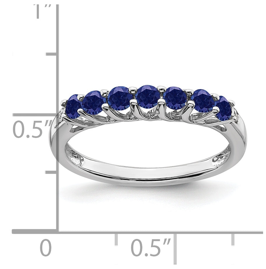 14k White Gold Created Sapphire and Diamond 7-stone Ring, Size 7