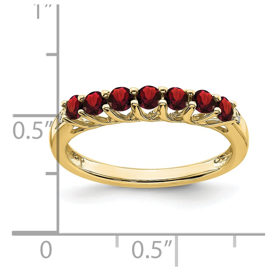 10K Yellow Gold Garnet and Diamond 7-stone Ring, Size 7