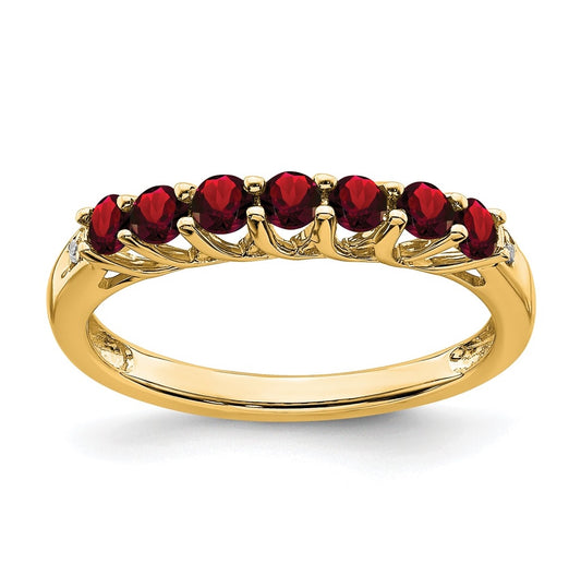 10K Yellow Gold Garnet and Diamond 7-stone Ring, Size 7