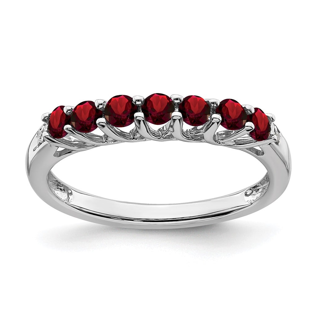 Sterling Silver Rhodium plated Garnet and Diamond Ring, Size 7